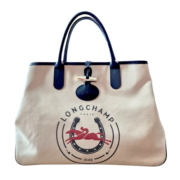 Longchamp Handbags - Longchamp Large Rosea 1948 Canvas Leather Tote Bag